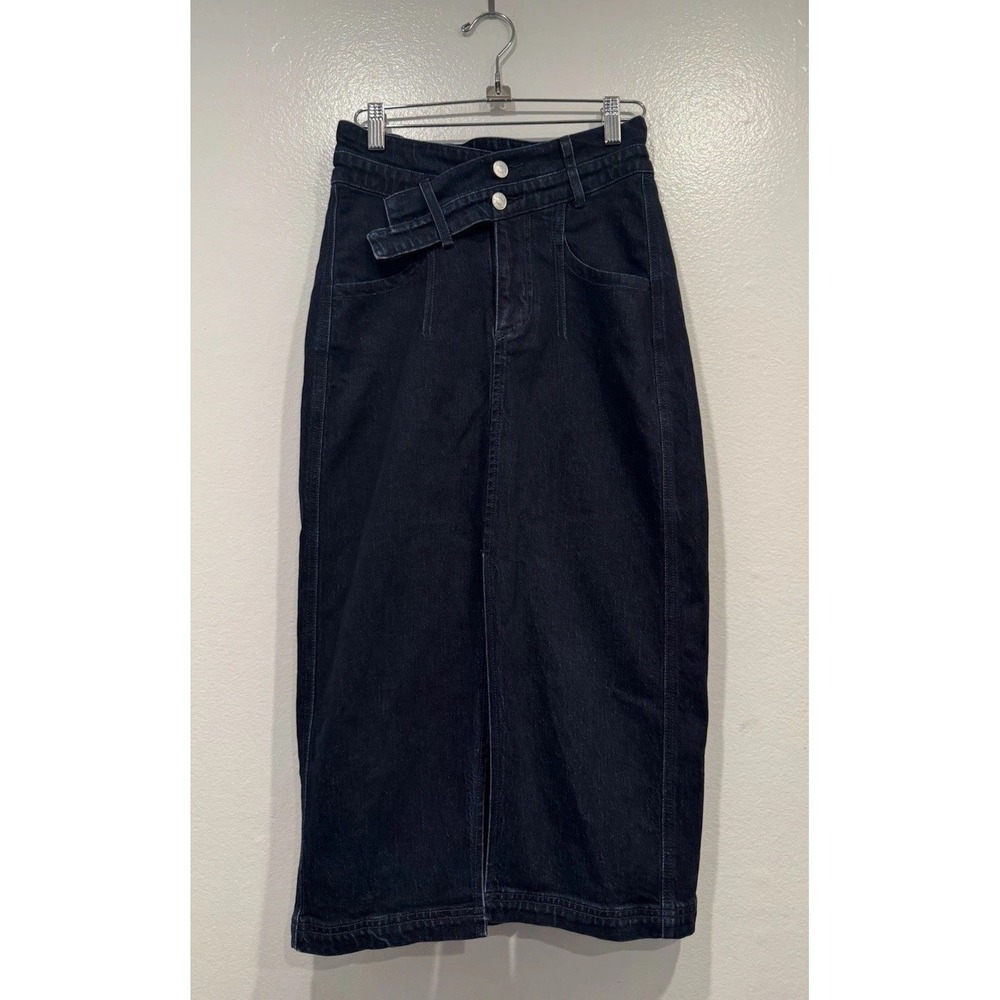 Pilcro The Arden Double Waist Denim Midi Skirt Size 2 Anthropologie Dark Wash